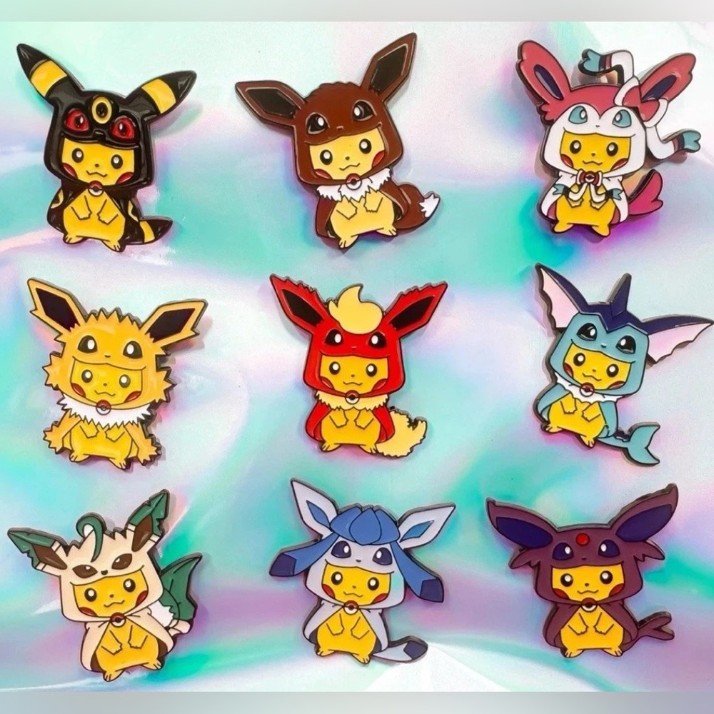 Pokemon Enamel Pins Poncho Pikachu x Eeveelution Eevee Evolution Set Of 9